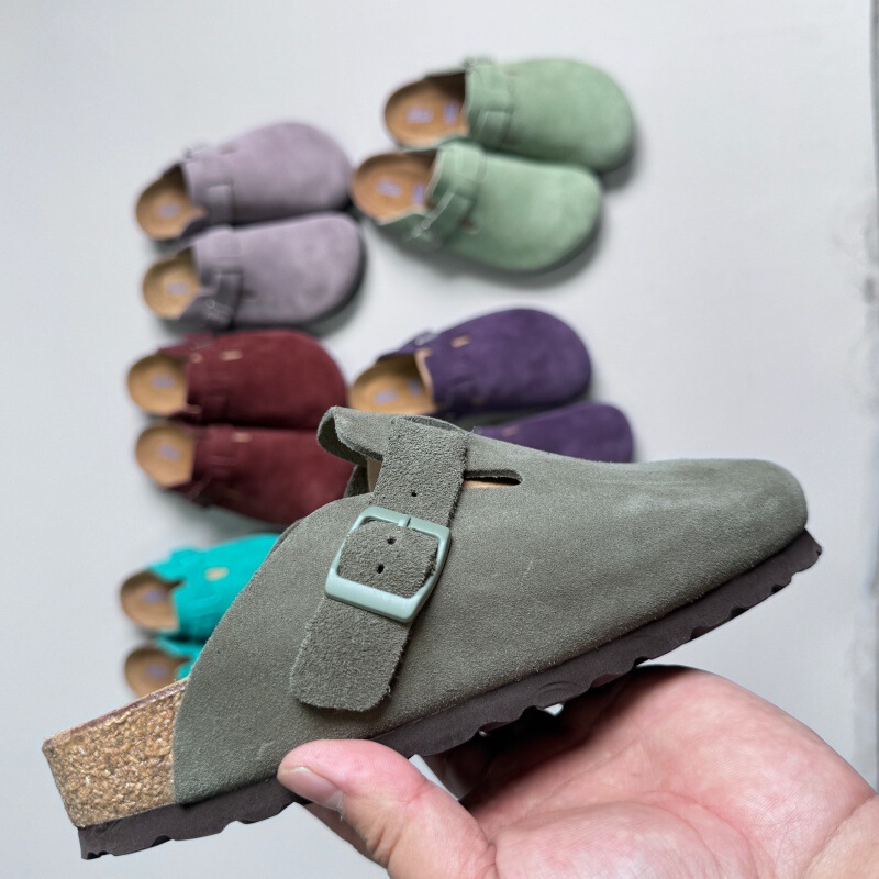 Full Cowhide Birkenstock Toe-Toe Slippers for Women, Classic Sole Genuine Leather, Soft Wood, Retro Slip-On Birkenstock Mules