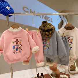 儿童套装2024冬新款儿童韩版休闲运动套装加绒保暖宝宝加厚两件套