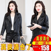 原创海宁皮衣外套女春季宽松显瘦绵羊皮短款机车服皮夹克
