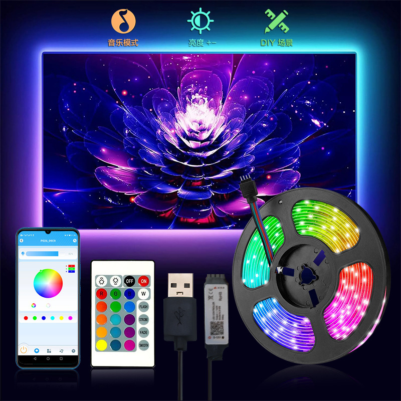 Cross-Border Led Low-Voltage 5V5050Rgb Set Light Strip with Colorful USB Bluetooth for Tv Background Wall Decoration Atmosphere Light Cross-Border Led Low-Voltage 5V5050Rgb Set Light Strip with Colorful USB Bluetooth for Tv Background Wall Decoration Atmosphere Light