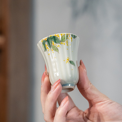 Hand-painted osmanthus ceramic tea cup master cup Kung Fu teacup Chinese tea cup lid bowl built kettle with dry bubble tray