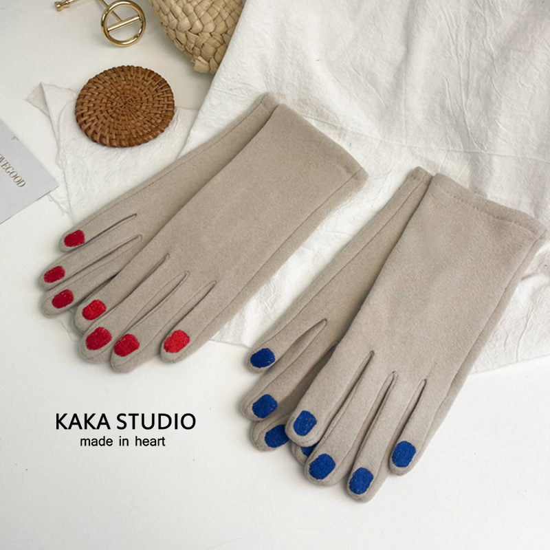 ins Japanese and Korean nail polish de Velvet finger gloves creative warm Cycling Plus velvet gloves women's spot wholesale