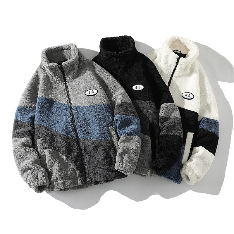 Autumn and Winter New Lamb Wool Jacket Men's Fashion Trend Couple Lamb Wool Collar Jacket Color Matching All-match Top