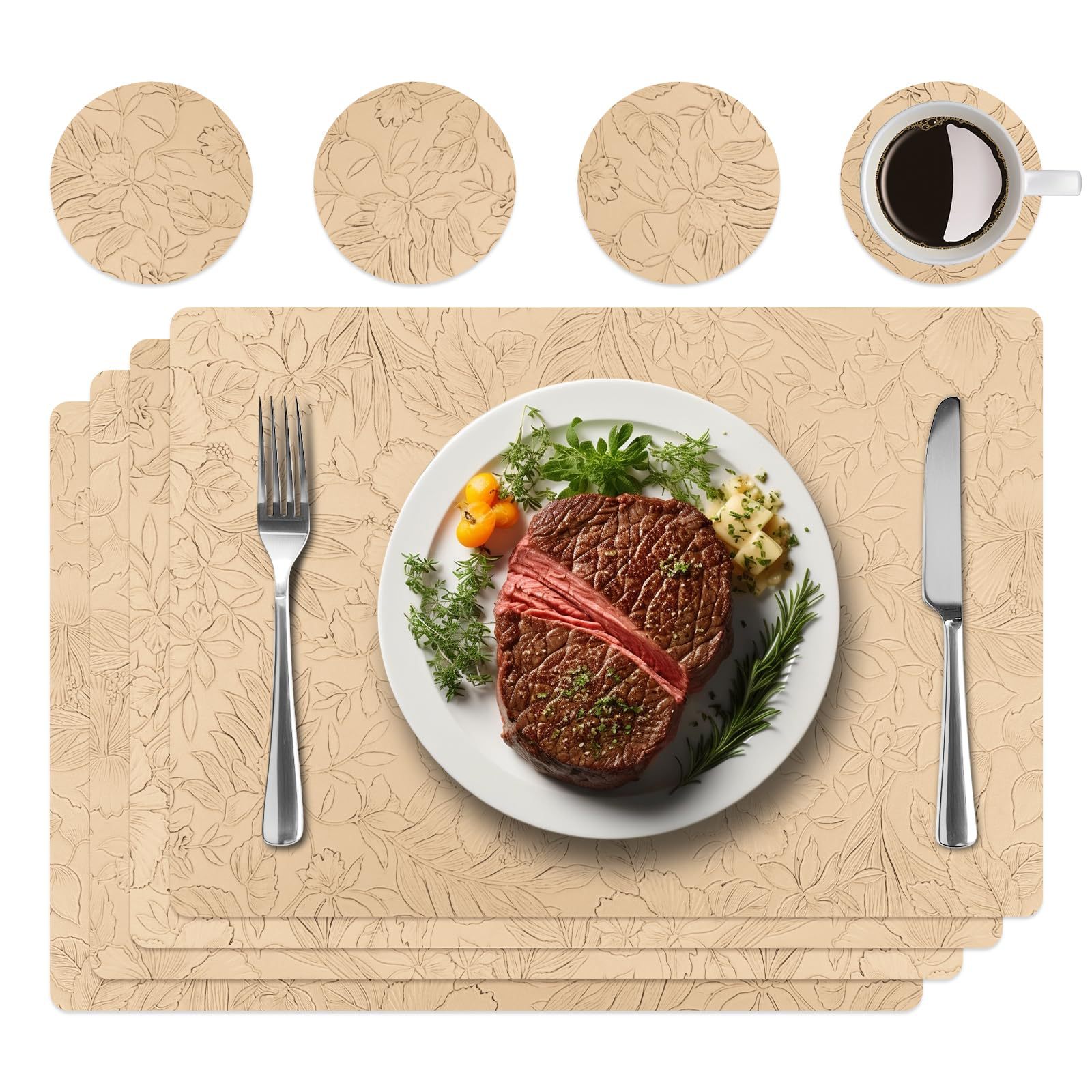 Flores en relieve almohadillas de cuero anti-deslizante almohadillas de pvc almohadillas de mesa de aislamiento térmico almohadillas de tazas de hotel doméstico transfronterizo