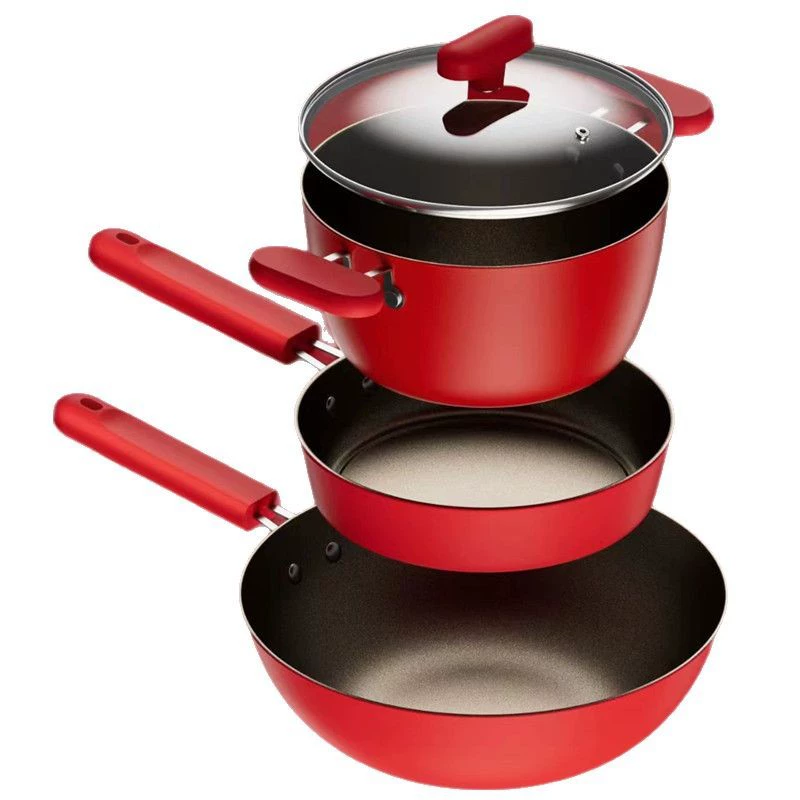 智贤 Titanium crystal non-stick pot household multi-function cast iron wok frying pan frying pan three-piece set gift pot titanium pot
