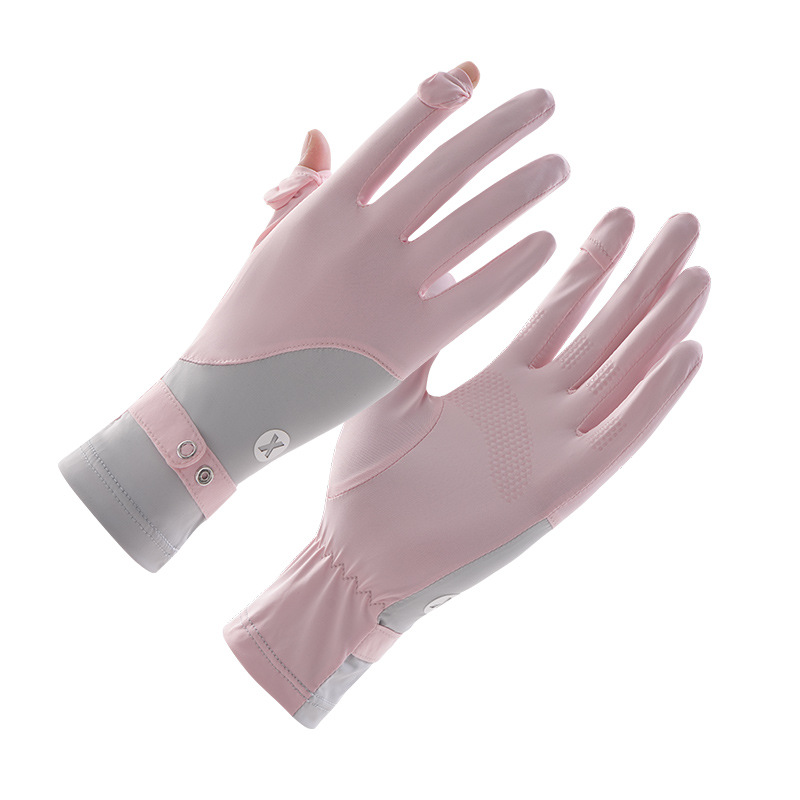 Guantes finos verano damas primavera y verano ciclismo antideslizante al aire libre protección solar sombra conducción con fugas de dedos pantalla táctil guantes de seda de hielo