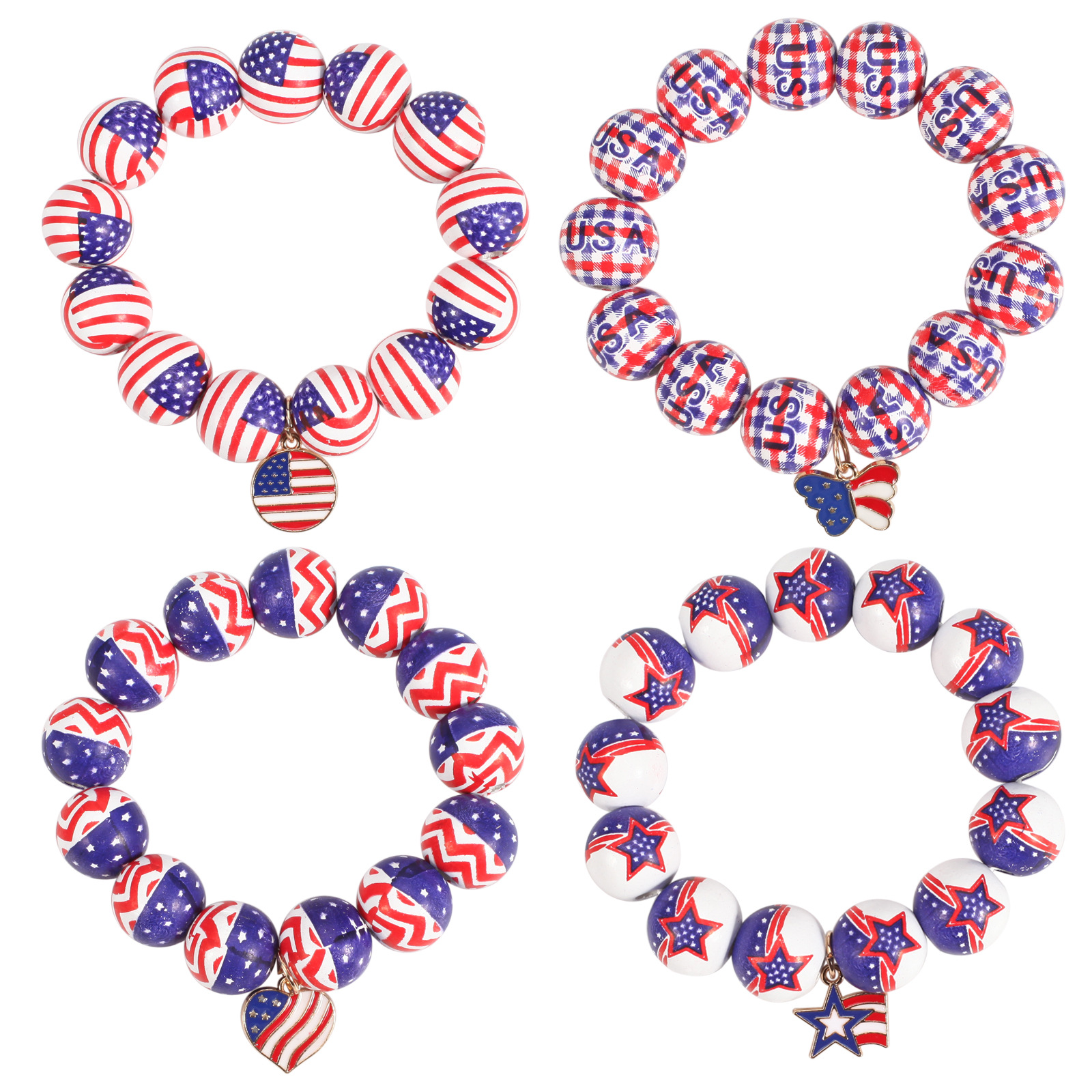 Wholesale Jewelry Retro American Flag Wood Beaded Bracelets display picture 1