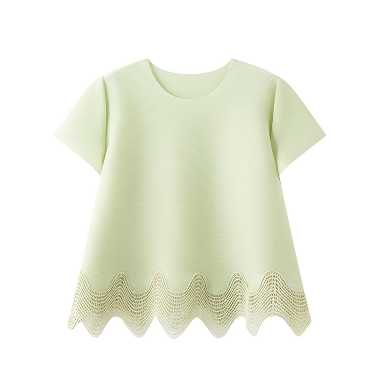 Miyake 2025 Summer New Korean Style Chanel Style Loose Solid Color All-match Pleated Irregular Lace Top for Women