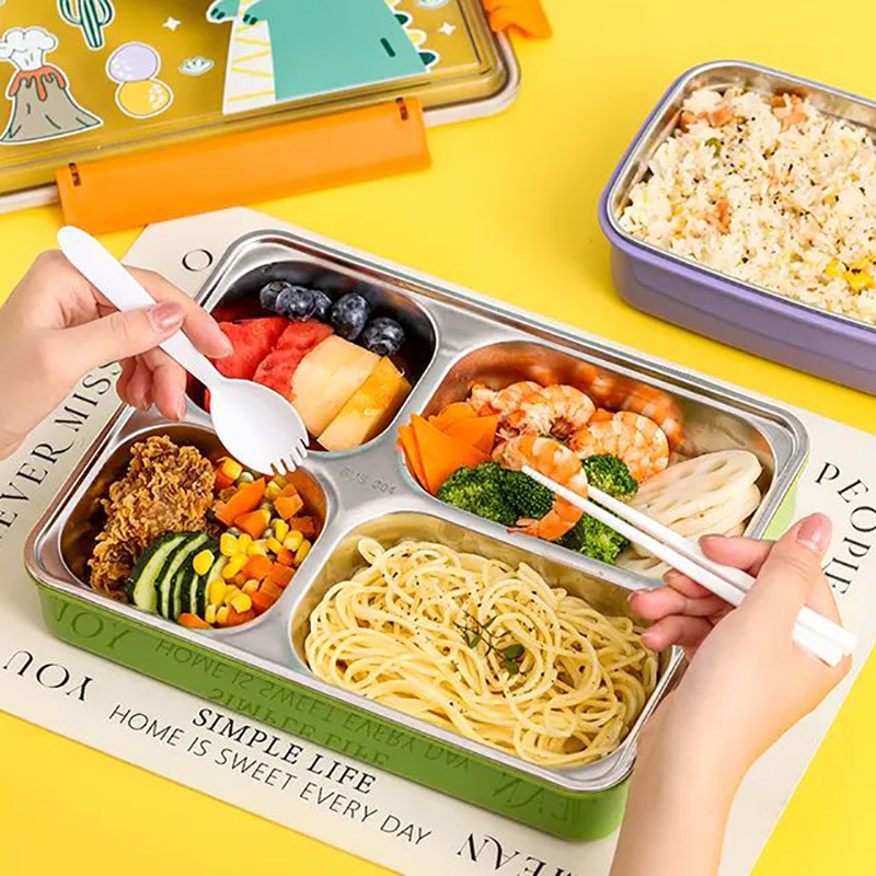 かわいい学生ランチボックス304ステンレス分格弁当箱小恐竜はご飯を持って弁当箱を密封して新鮮に保つ|undefined