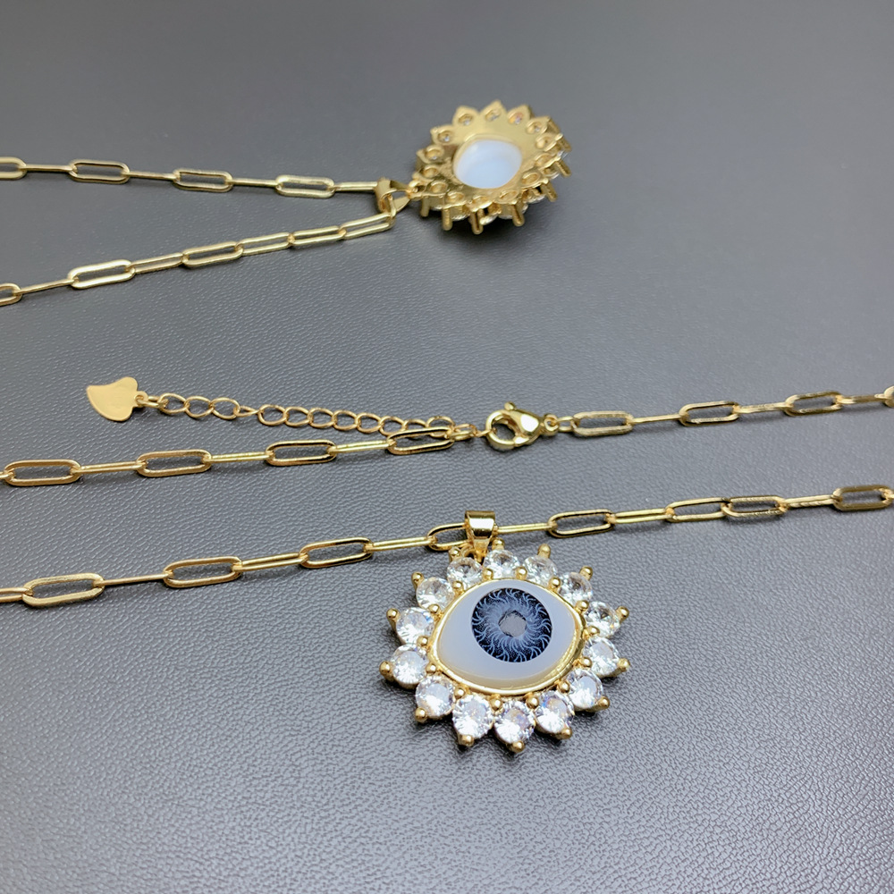 Fashion Eye Copper Plating Inlay Resin Zircon Pendant Necklace 1 Piece