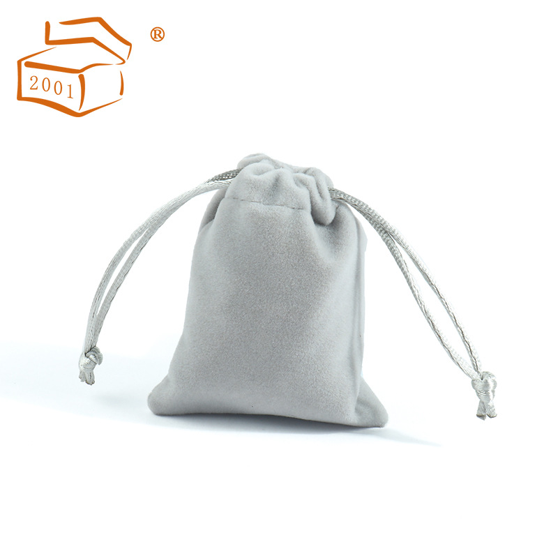 Fábrica en stock anillo al por mayor joyería con cordón joyería bolsa de terciopelo gris auricular Wenwan almacenamiento bolsa de cordón personalización