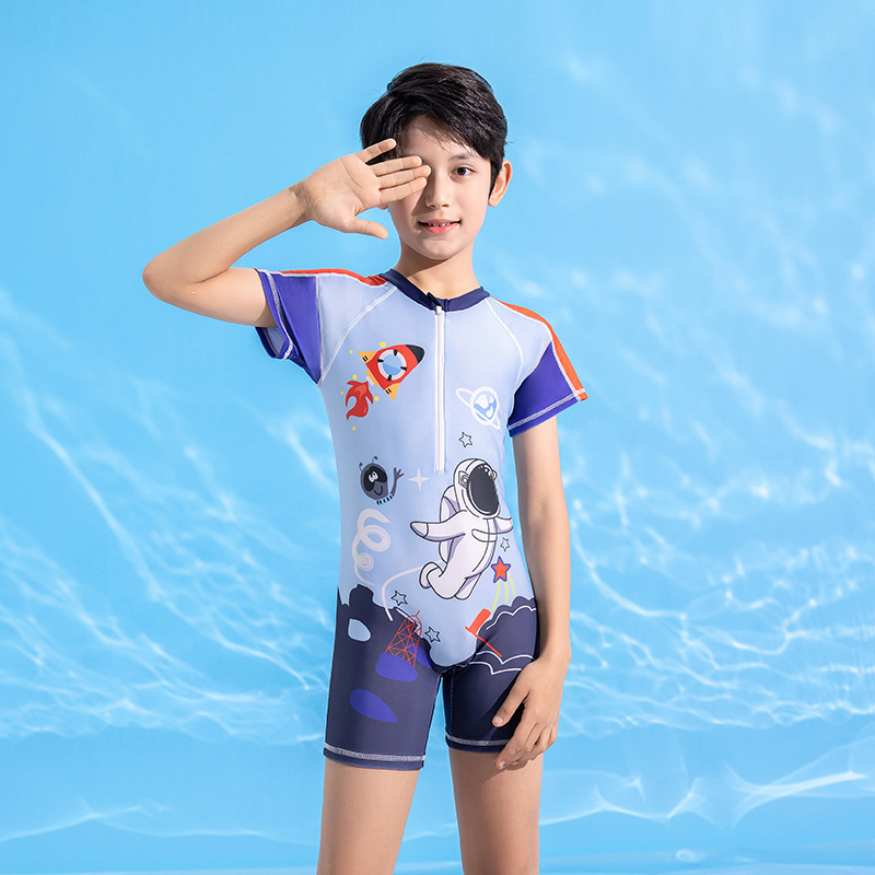 Traje de baño para niños nuevos niños medianos y grandes adolescentes moda niños de una pieza astronauta traje de baño de secado rápido de aguas termales