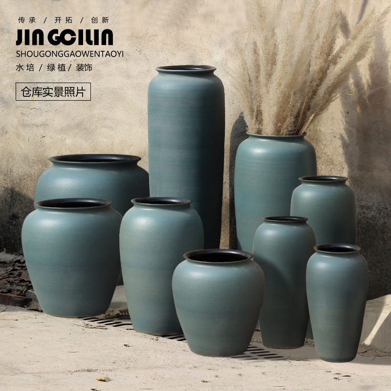 Modern Simple Jingdezhen Ceramic Vase Living Room Hotel Flower Arrangement Pottery Pottery Pot Floor-standing Flower Pot Decoration Ornaments