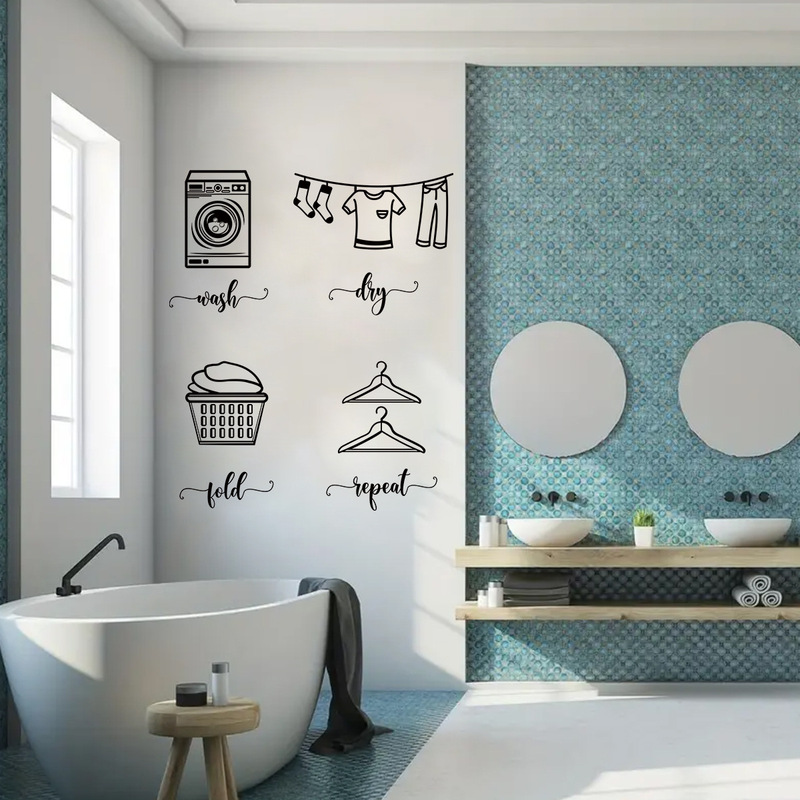 Simple Cartoon Clothes Rack Washing Machine Self-adhesive Wall Stickers Balcony Laundry Room Background Wall Decorative Stickers BR0985E Simple Cartoon Clothes Rack Washing Machine Self-adhesive Wall Stickers Balcony Laundry Room Background Wall Decorative Stickers BR0985E