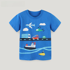 Summer children's T-shirt, knitted cotton, small and medium-sized kids' T-shirt, European and American style, boys' crew neck short T-shirt, cute printed
