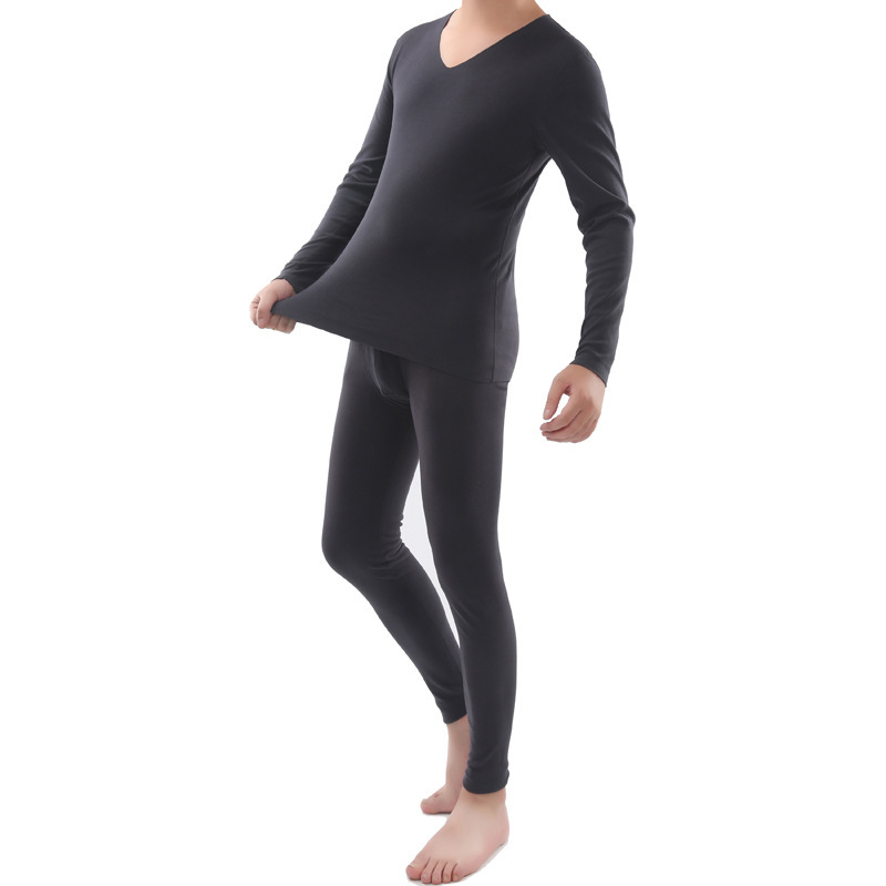 Men's V-neck double-sided velvet thermal underwear thickened seamless constant temperature autumn clothing set invisible body shaping cotton sweater wholesale Men's V-neck double-sided velvet thermal underwear thickened seamless constant temperature autumn clothing set invisible body shaping cotton sweater wholesale