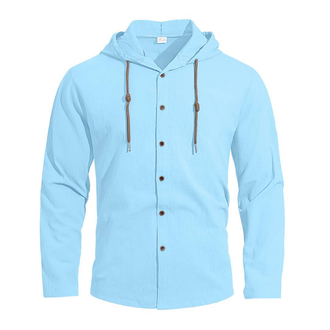 Transfronterizos de hombres Amazon encapuchado Camiseta de algodón camiseta de color sólido suelta de manga larga Cardigan casual chaqueta de playa