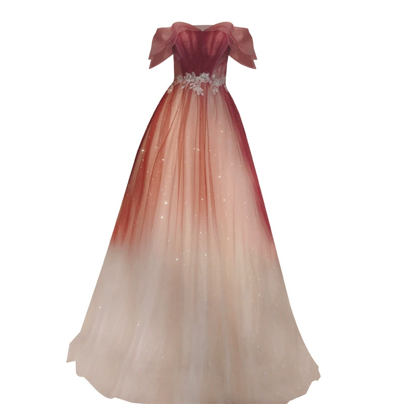Ужинное платье для женщин, открытые плечи, обтягивающий топ, бордовый омбре, до пола