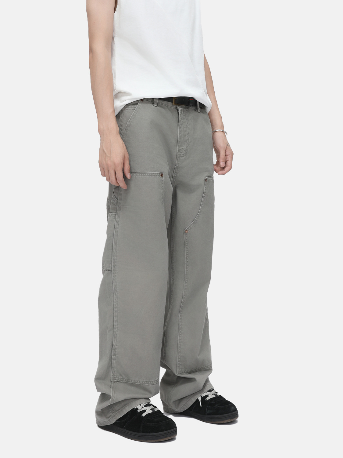 MTLCLOTHES Hombres| Estructura retro remaches herramientas versátiles madera lavado jeans ocio suelto