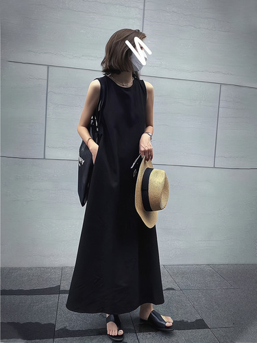 French Audrey Hepburn-style elegant long dress for women, summer unique and distinctive black backless sleeveless bustier dress