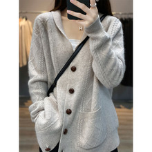 秋冬新款羊绒大衣100%纯羊毛开衫毛衣外套女韩版复古宽松针织长衫