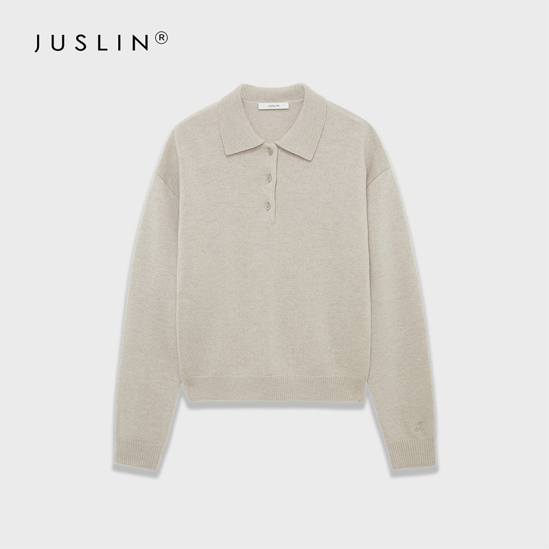 JUSLIN高品质羊毛M*iu系叠穿复古百搭Polo翻领针织毛衣2025秋冬季|undefined