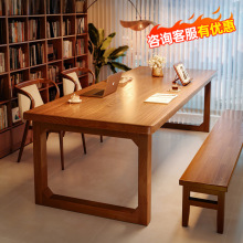 全实木客厅大长书桌阅读学习桌家用双人办公桌去客厅化桌子工作台