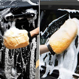 汽车洗车手套双面毛绒擦车熊掌仿羊毛手套打蜡加厚抹布清洗用品布