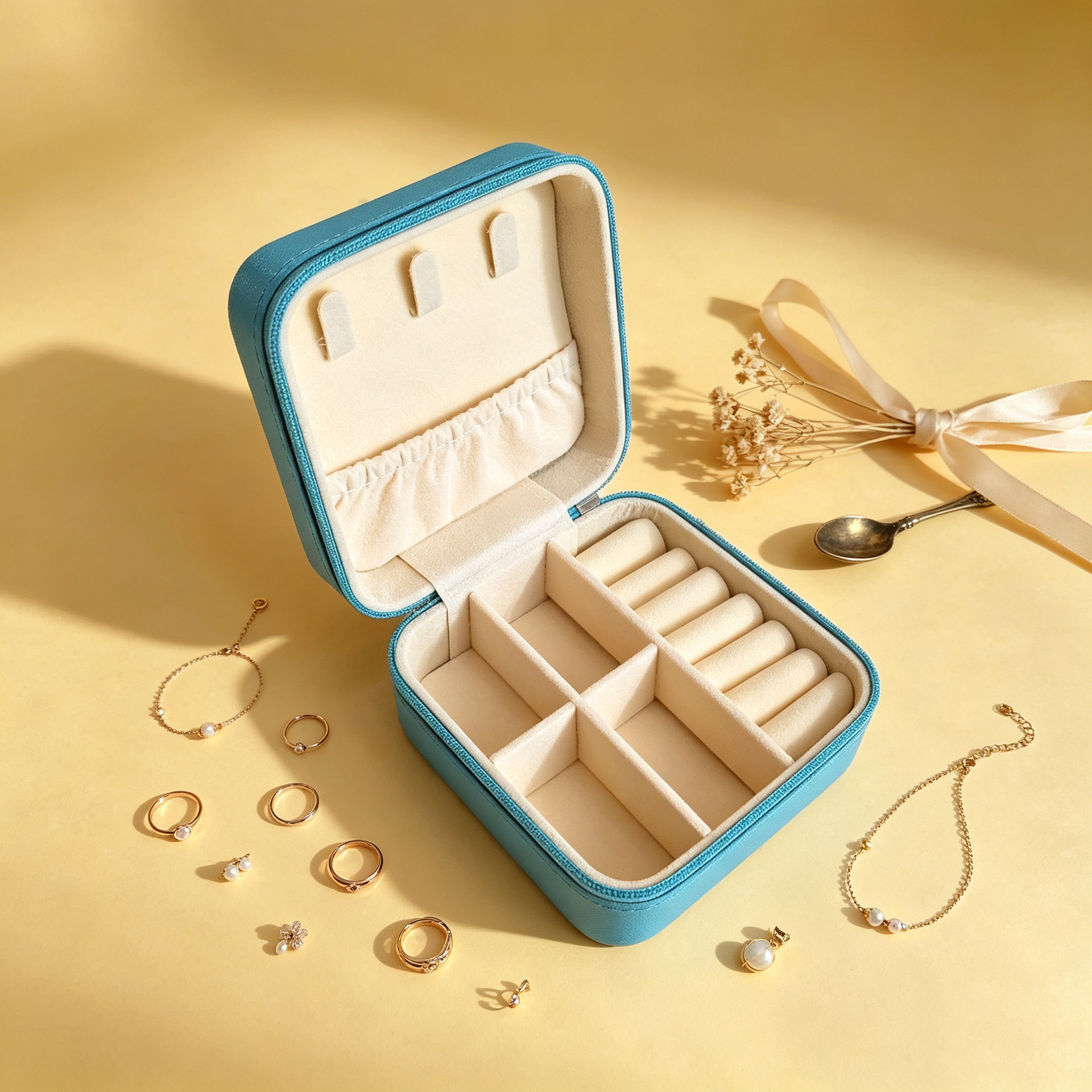 Caixa de joyería de cuero portátil para viajar caja de almacenamiento anillo collar de brazalete bolsa de joyería a prueba de polvo image 8