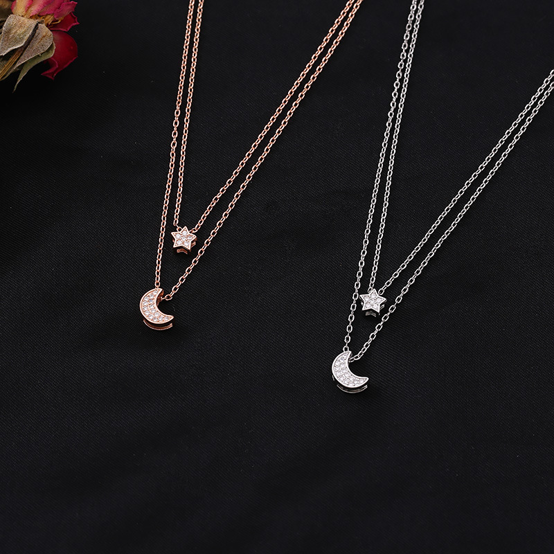 Double Star Moon Necklace Rose Gold