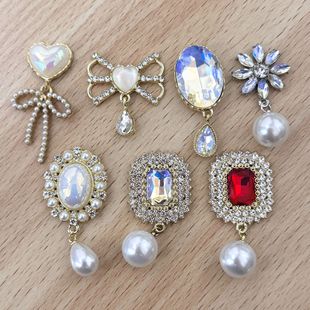 French Bow Butterfly Red Gemstone Crystal Moonlight Imitation Pearl Elegant Pendant DIY Alloy Jewelry Accessories