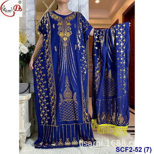 New African cotton print plus size wide body clothes with scarf suit oversize Robe Dress