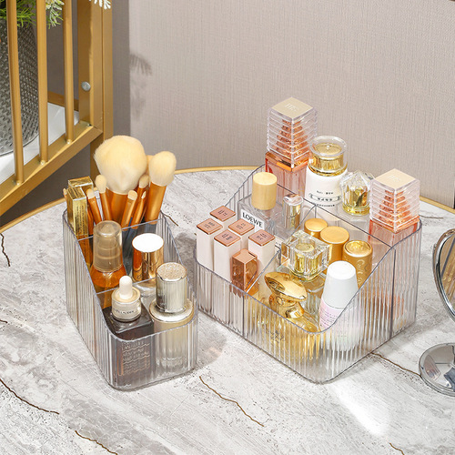 Simple transparent storage box Japanese-style desktop cosmetics organizer pen holder makeup brush storage bucket light luxury high-end sense for women