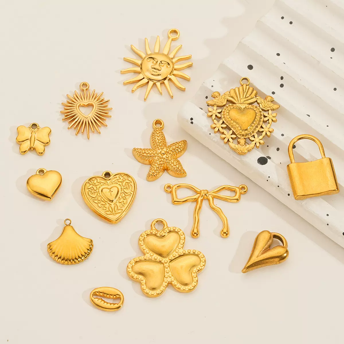 不锈钢笑脸太阳锁坠子 海洋海星蝴蝶结钛钢DIY吊坠项链手工制作