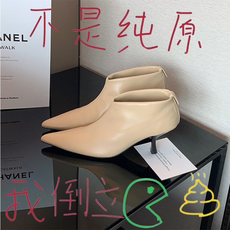 牛皮版~葡萄妈法式2025尖头小猫跟气质高跟瘦瘦靴及踝短靴女秋冬