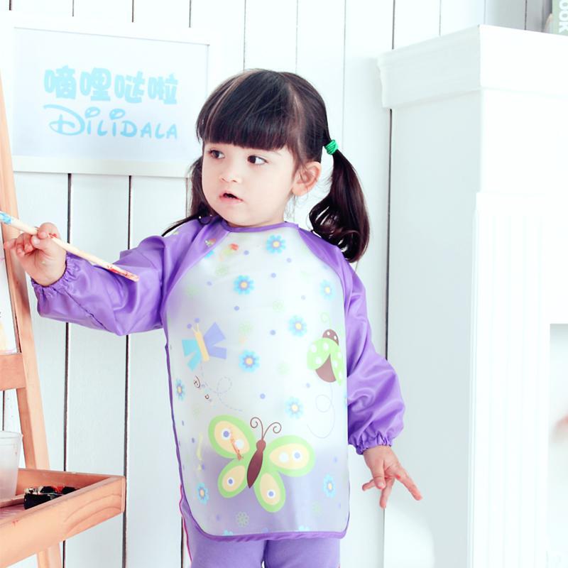 Baby waterproof coverall children's PEVA long-sleeved anti-dressing eating clothes baby bib bib painting Coverall