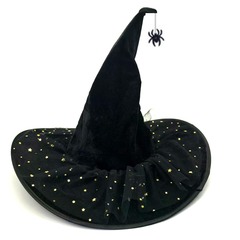 新しいハロウィンベルベットプリーツスタームーン魔女帽子クモコウモリベルベット魔女帽子メイク小道具