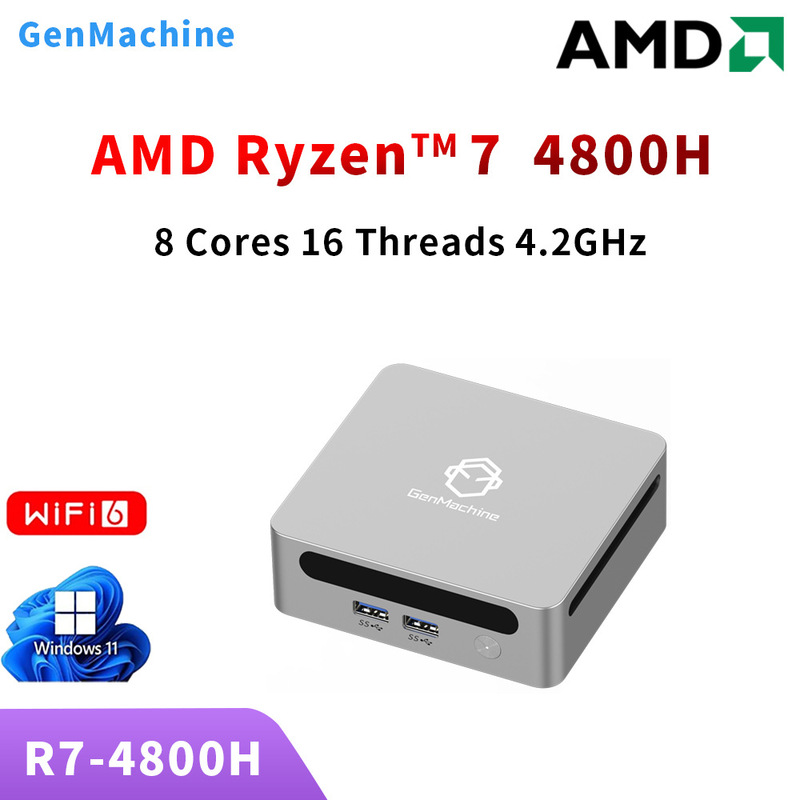 GenMachine R7-4800H Standard Pressure Metal Game LOL Business Office Computer Mini Computer Small Host