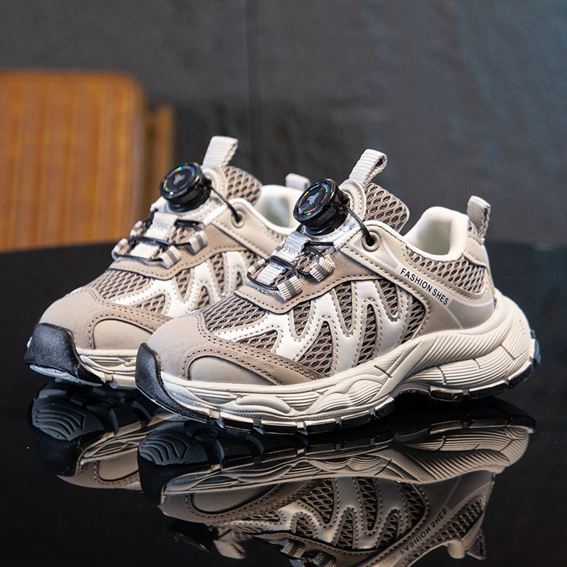 Kids Breathable Mesh Sneakers With Easy Turn Knob, Lightweight Casual Shoes For Boys And Girls, Big Kids Fashion Sports Walking Shoes_voghion.com