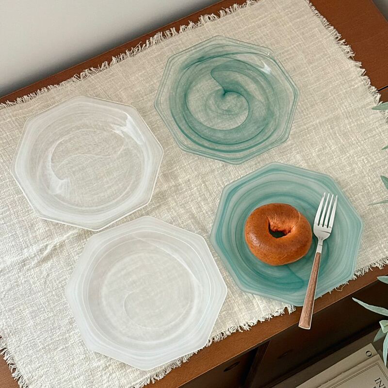 French Glass Dinner Plate Cloud Matte Wavy Glass Frosted Household Salad Bowl Fruit Plate Dessert Plate Tray