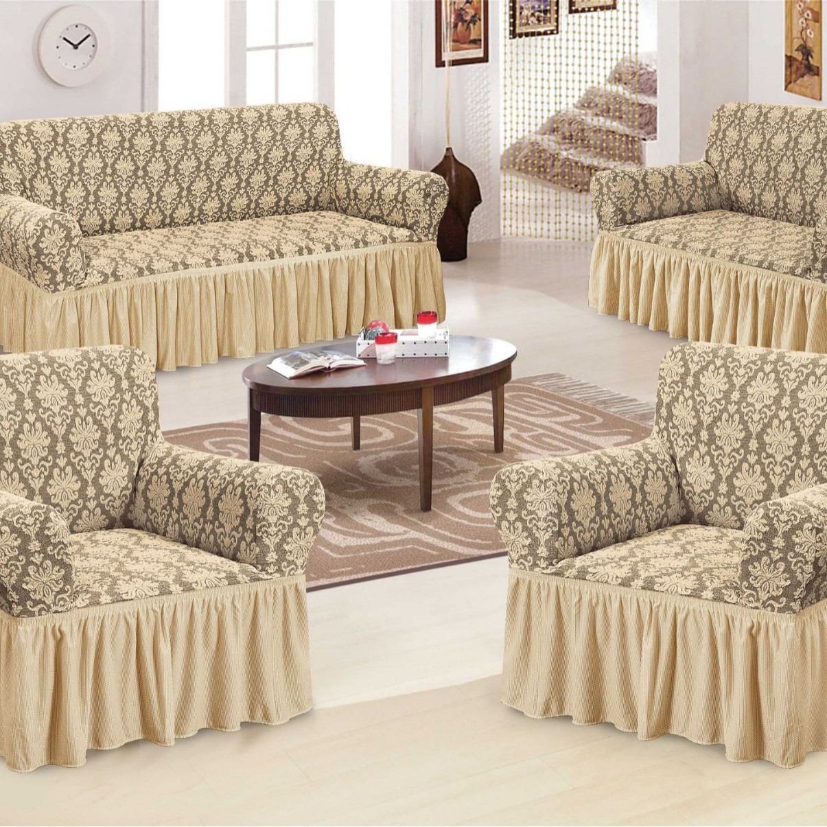 Housse de canapé élastique minimaliste style romantique français_voghion.com