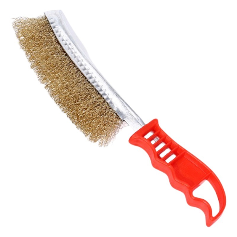 Cepillo de cuchillo de alambre de acero plateado cobre alambre de acero tipo cuchillo cepillo mango de plástico limpieza industrial pulido cepillo abrasivo alambre de cobre mano-herrumbre cepillo de eliminación de óxido