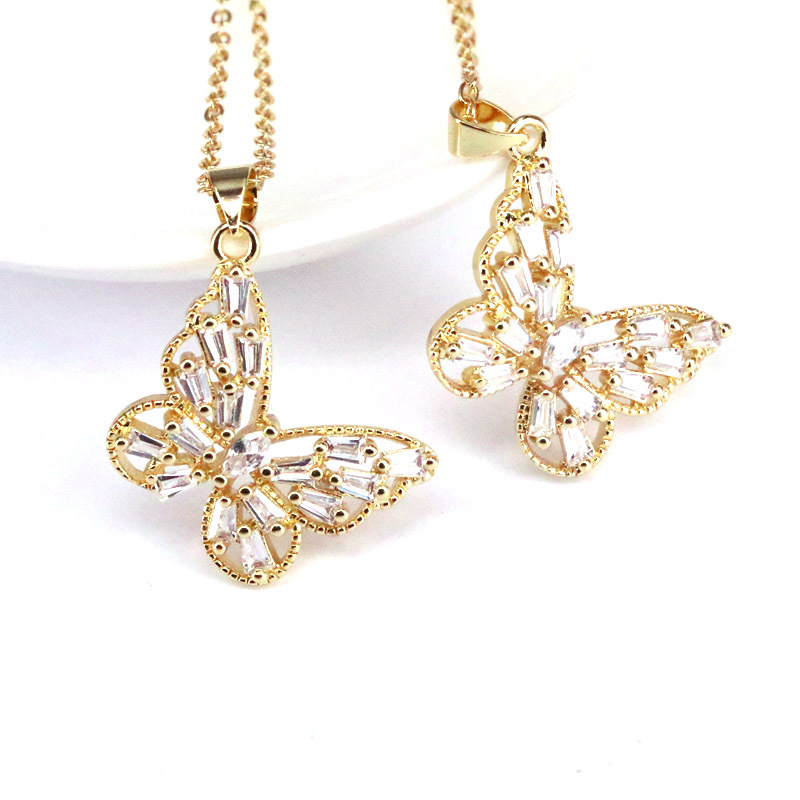 Simple Copper Gold Plated Ladder Cubic Zirconia Butterfly Pendant Necklace Wholesale display picture 1