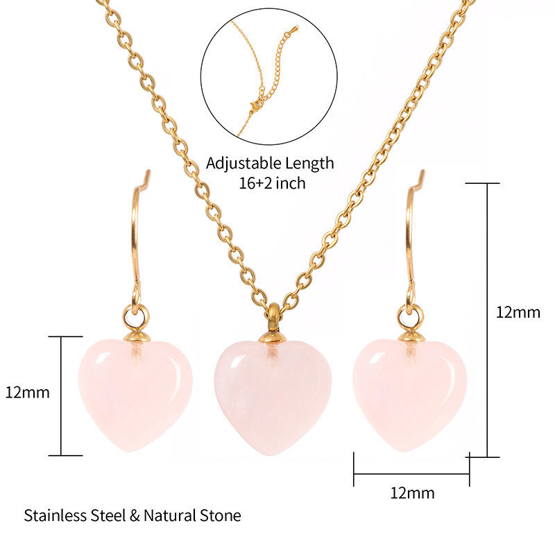 Conjunto de joyería europea y americana Collar de piedra natural en forma de corazón Pendientes de amor Verano femenino Advanced Sense No se desvanece Joyas de acero de titanio