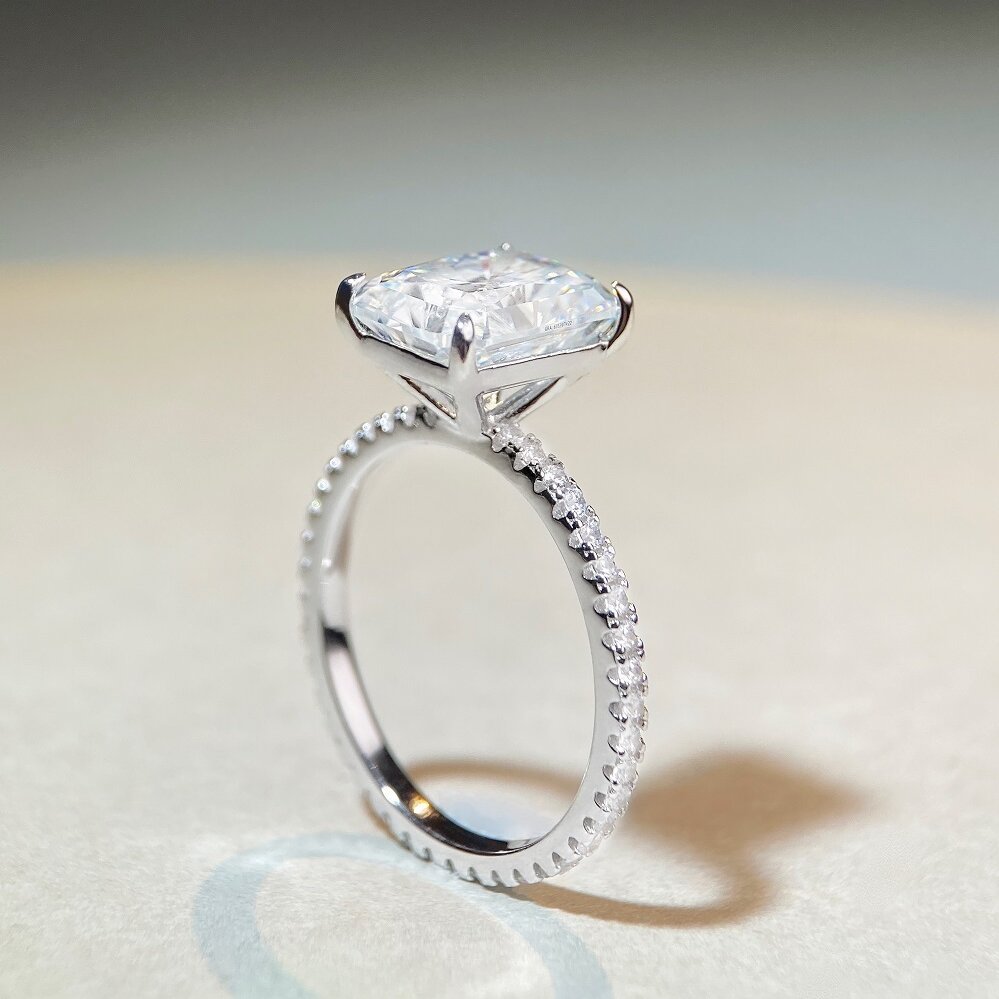 925 Sterling Silver Material Square Pattern All Seasons Season 4 Karat Radiant-cut 925 Sterling Silver Moissanite Square Rings Colorless(DEF) Moissanite Moissanite Rings MA Certificate