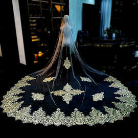 新娘结婚主婚头纱纱超仙森系韩式长款拖尾头纱欧式蕾丝外贸头纱