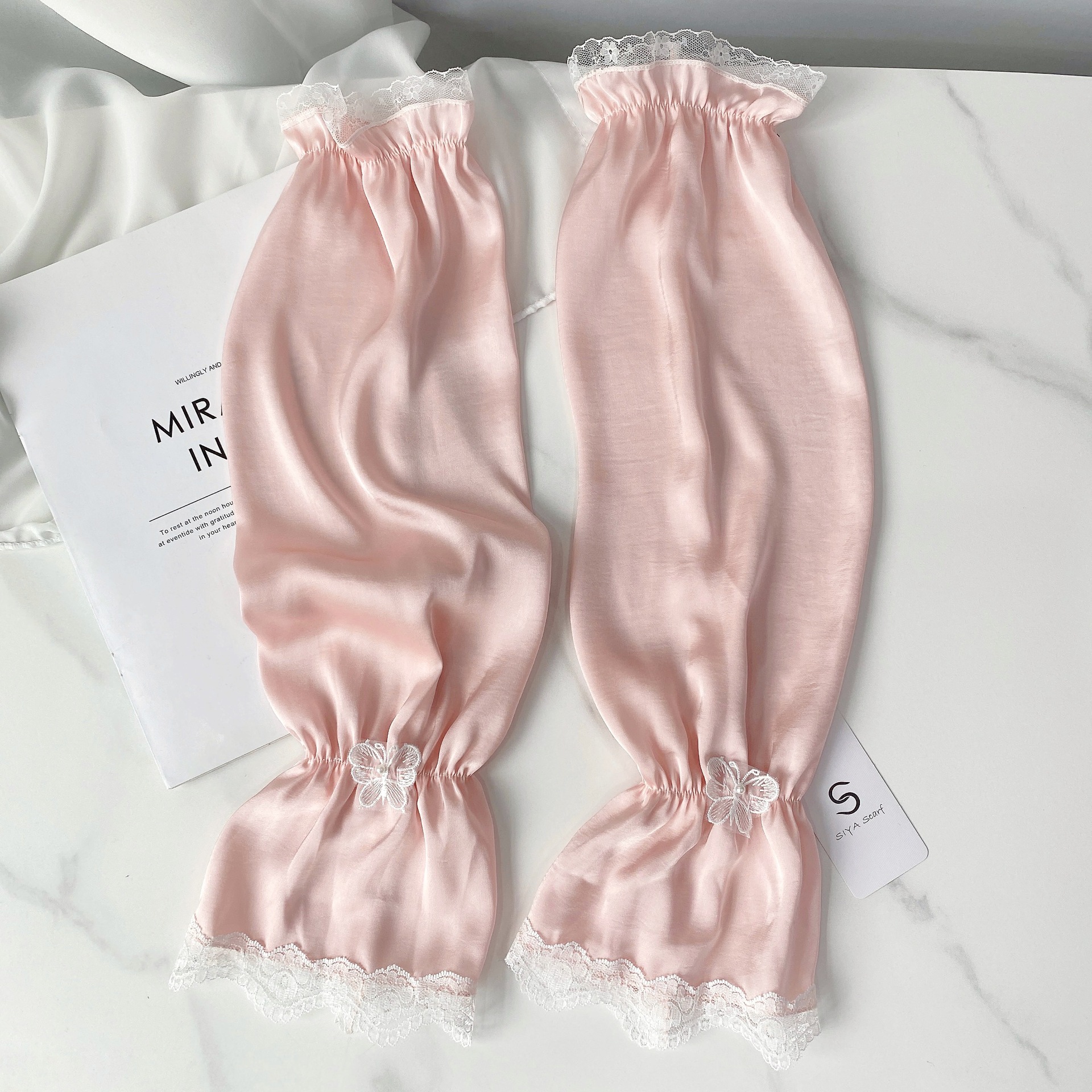 Color sólido protección solar ovisleeve verano de las mujeres suelta mariposa encaje brazo guardia mujeres al aire libre protección solar transpirable manga hielo