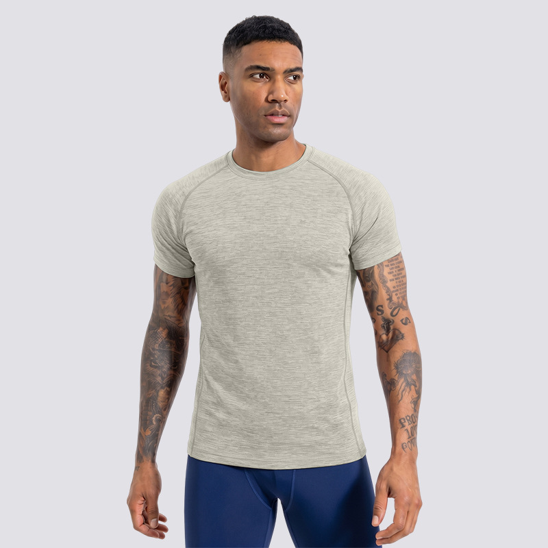 Camiseta elástica gris delgada de secado rápido hombre de manga corta de cuello redondo ropa deportiva de correr al aire libre succión de sudor ropa de ejercicio transpirable
