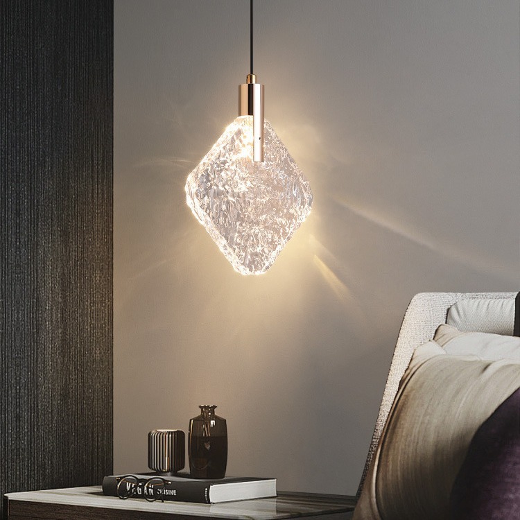 pequeña línea de fondo dormitorio simple cama principal simple pared de fondo lámpara de cristal moderna lámpara de cristal de una sola cabeza sala de estar lámpara de cristal