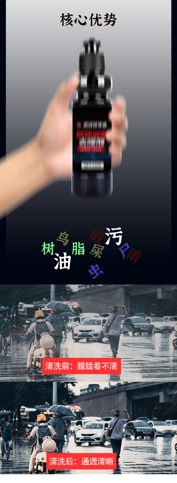 Automotive Supplies Wiper Essence Glass Water Glass Oil Film Remover for Cars with Powerful Decontamination and Oil Film Removal